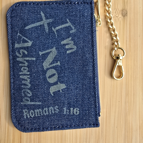 M & J Tiny Timber Engraves Accessories - Denim Key & Card Holder with Chain